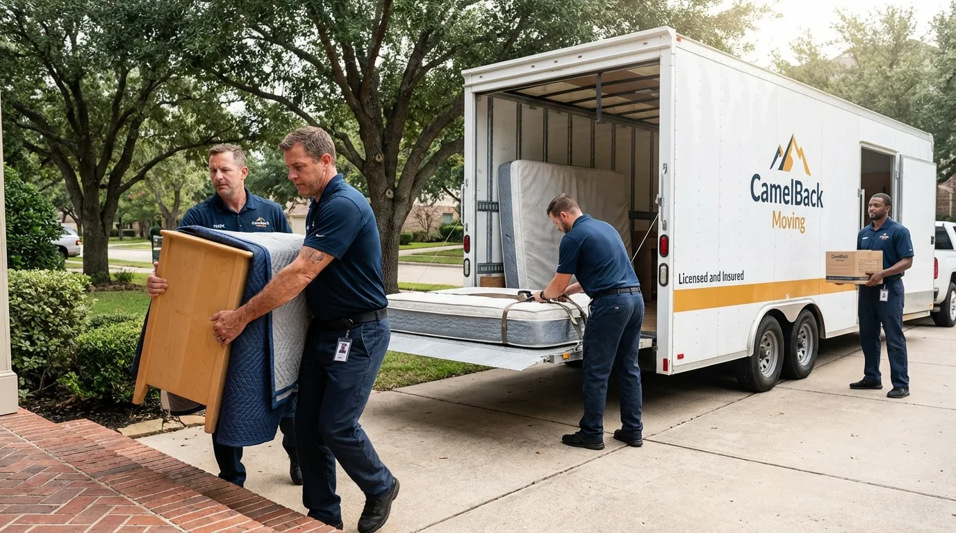Crew loading residential truck for cross-state move from Leonardo, NJ