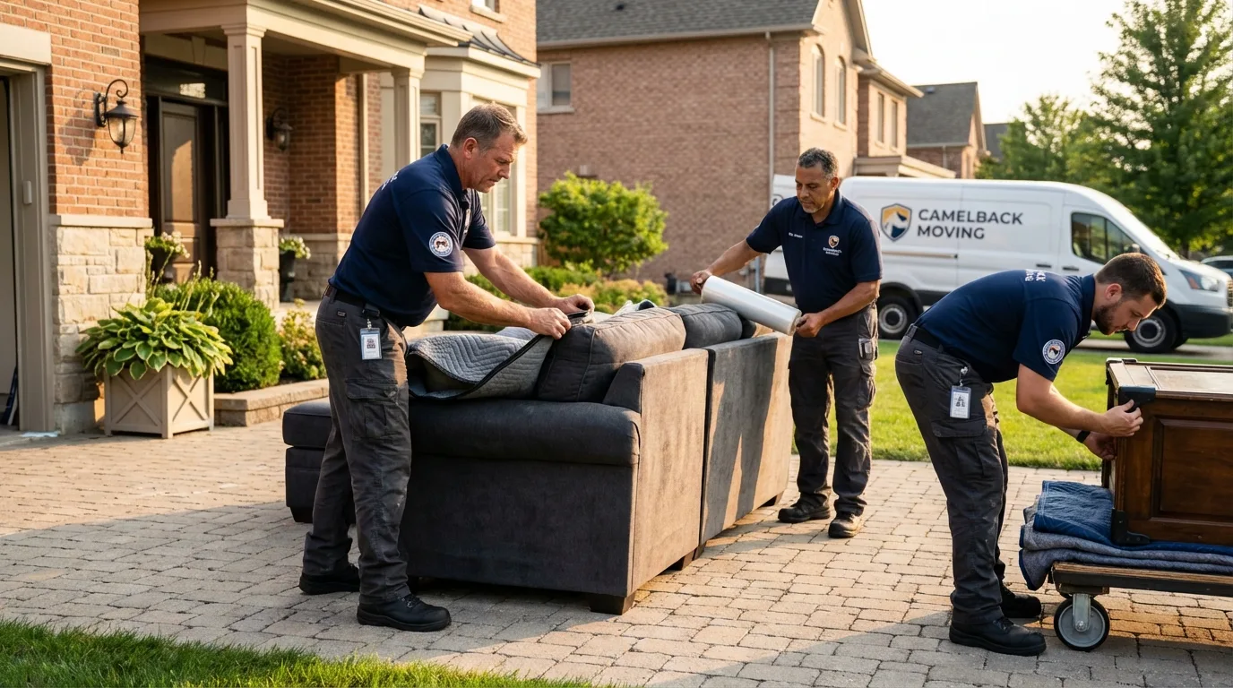 Large estate moving crew wrapping furniture in Leonardo, NJ